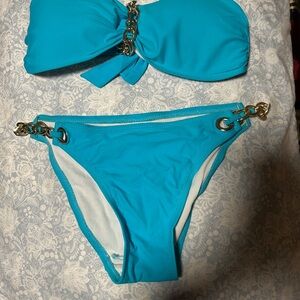 Turquoise Bikini with Gold Chain Accents